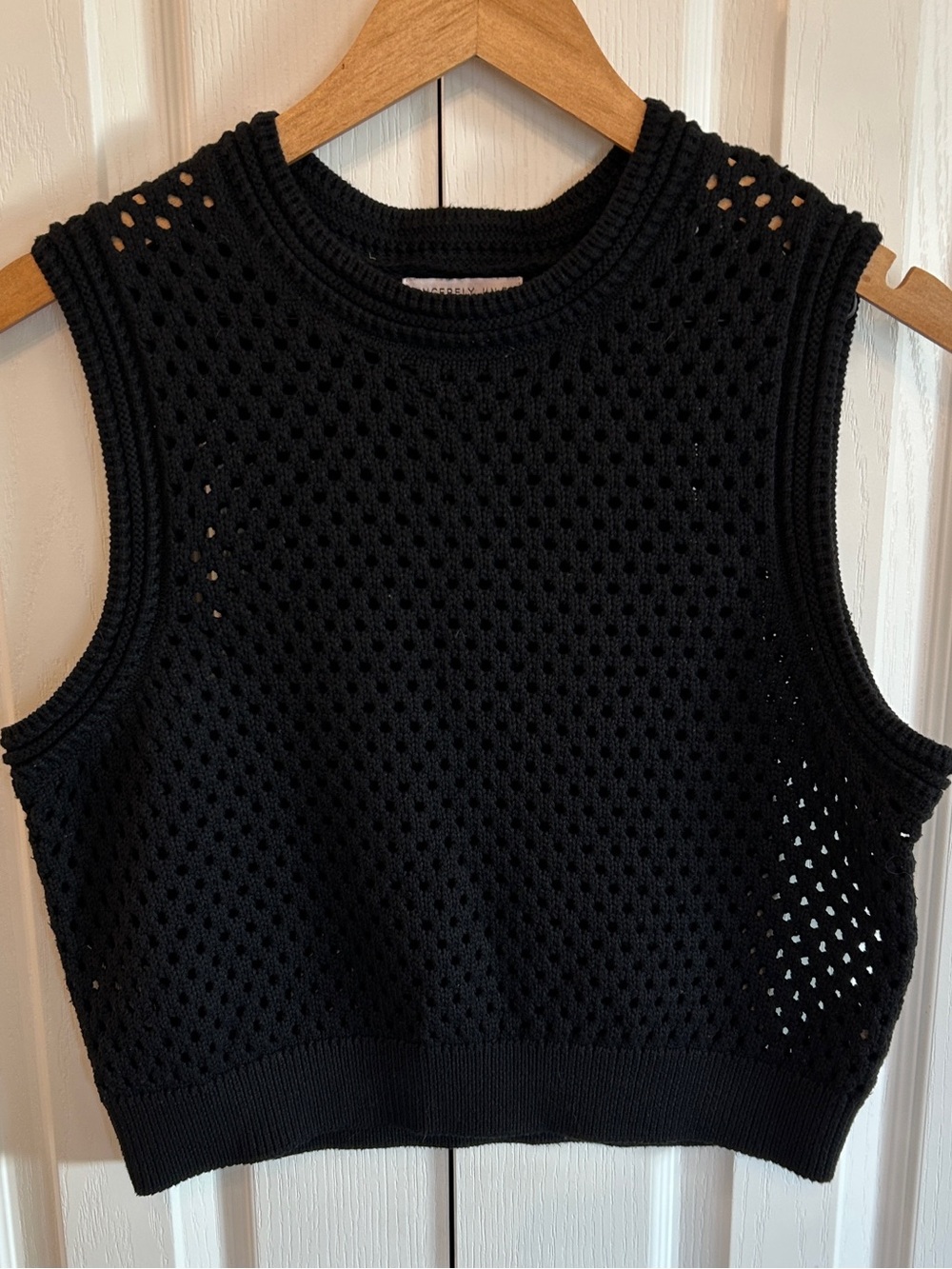 Sincerely Jules Cropped Open Knit Crochet Vest Black XL Boho EUC